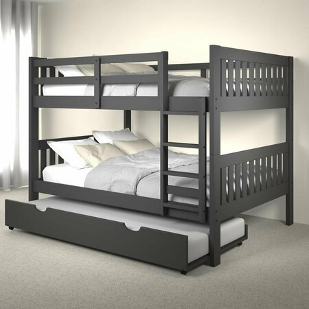 KD GABINETES PD-1015-3FFDG-503 Full Over Mission Bunk Bed with Twin Trundle, Dark Grey KD2641011